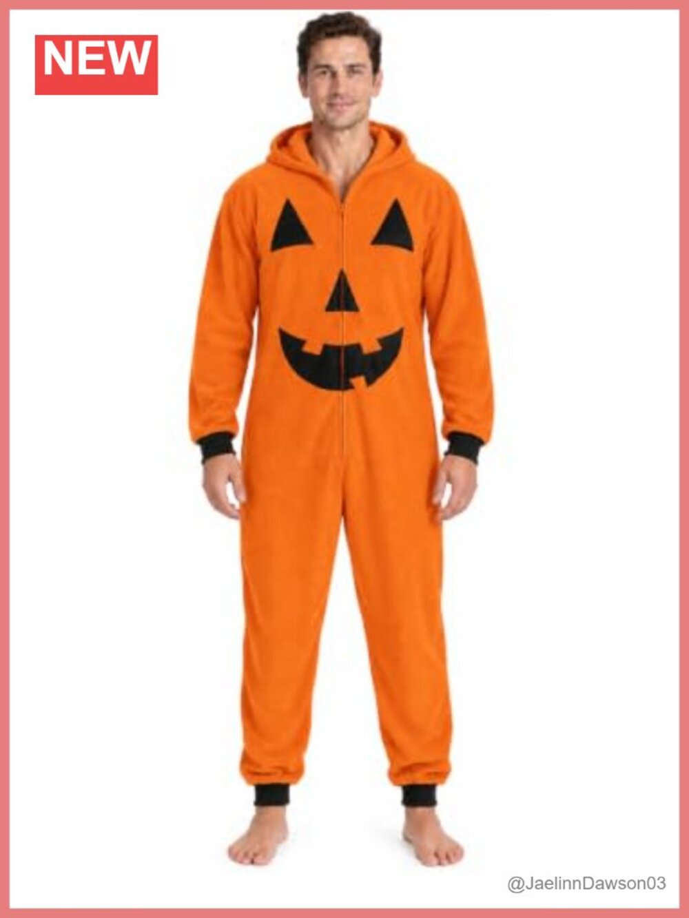 Men's Hooded Fleece One-Piece Pajama Front Zip Side Pockets Halloween Costume